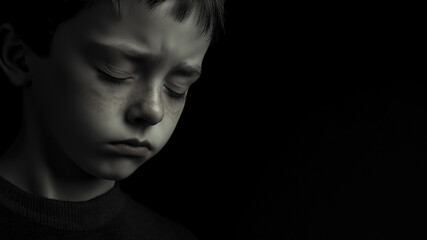 Porträt eines emotional erschütterten Jugendlichen vor schwarzem Hintergrund zeigt tiefe Traurigkeit und Depression in ausdrucksstarker Aufnahme