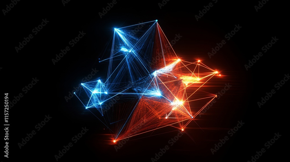 Aufkleber Abstract Design Featuring Interconnected Blue and Red Lines Against a Black Background Creating a Captivating Visual Display of Shapes and Movement