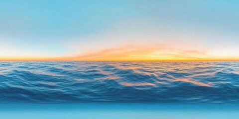 Fototapeta premium Sunset Over Calm Ocean Waves Reflecting Warm Colors at Horizon During Twilight
