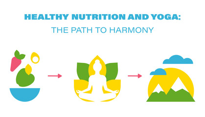 Health Nutrition and Yoga lifestyle Infographic. Flat Simple Icons with Text in Geometric Medical