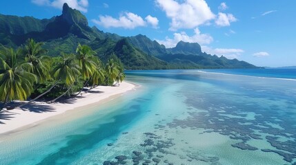 Fototapeta premium Exotic hidden beach with vibrant turquoise water and untouched sand.