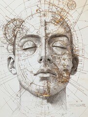 Woman showing artificial intelligence and neural network processing data