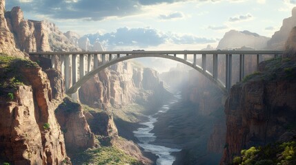 A sky bridge that stretches over a canyon with stunning views of the cliffs, background wallpaper AI generated image