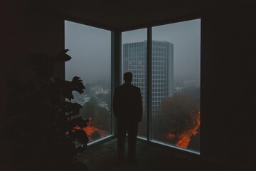 Fototapeta premium A shadowy HR manager mediating a tense workplace dispute in a dimly lit office with dark, moody decor