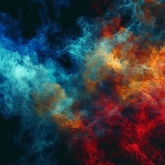 Fototapeta premium Colorful Abstract Cloud Formation With Vibrant Hues of Blue, Orange, and Red in a Dramatic Cosmic Background