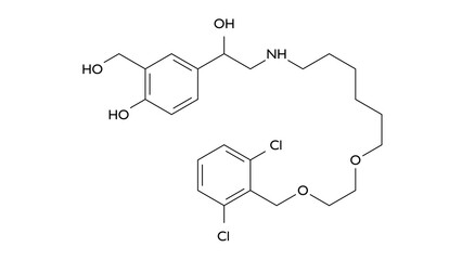 vilanterol molecule, structural chemical formula, ball-and-stick model, isolated image long-acting beta2-adrenergic agonist