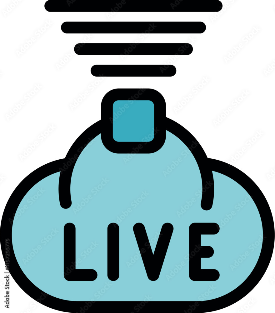 Poster live stream sending data to cloud storage, live streaming icon representing cloud computing and data