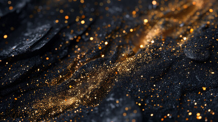 Luxury Black Charcoal with Golden Glitter Sparkles Wallpaper