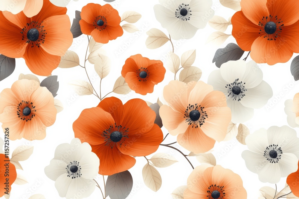 Fototapete a delicate floral pattern featuring warm-toned flowers on a light base, creating a serene and welcom