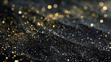 Luxury Black Charcoal with Golden Glitter Sparkles Wallpaper