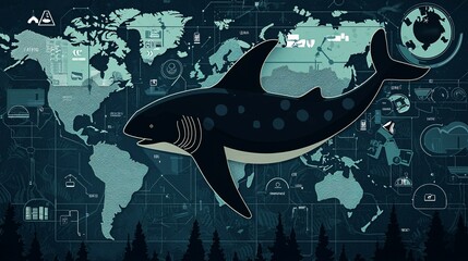 Naklejka premium of a seafood market, integrated with an image of export approvals, symbolizing compliance and trade. | [Export products]:[Fish] 