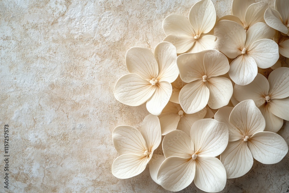 Leinwandbilder an image depicting soft, white blooms-like patterns arranged in a cluster, set on a textured cream b