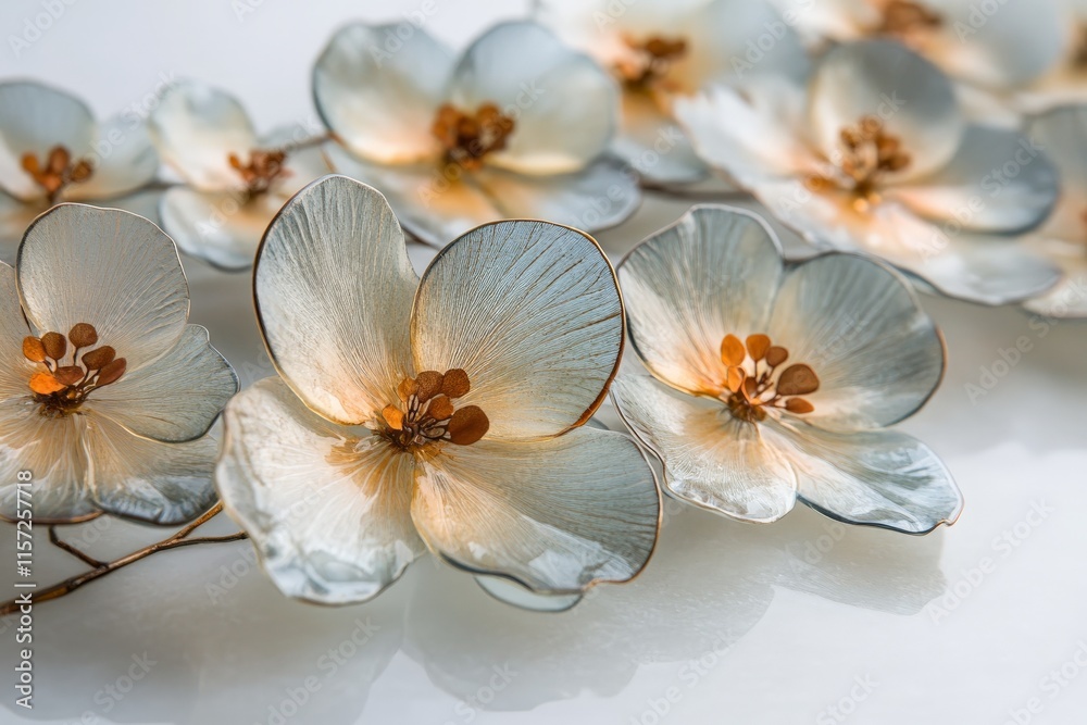 Poster the image captures delicate translucent floral petals with an ethereal lighting effect, highlighting