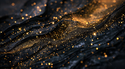 Luxury Black Charcoal with Golden Glitter Sparkles Wallpaper