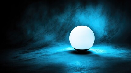 Ethereal Glowing Sphere with Blue Smoke Background in Dark Space