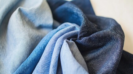 Close-Up View of Textured Blue Fabric with Varied Shades and Patterns