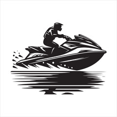 Jet ski silhouette vector. A person riding a jet ski vector. Jet ski silhouette illustration