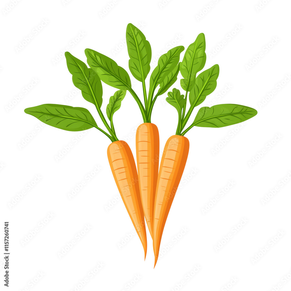Poster fresh carrot with leaves on transparent background