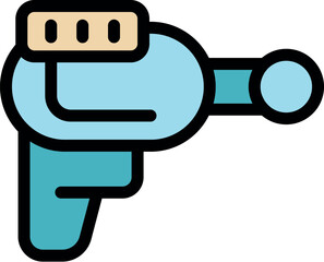 Cartoon illustration of a futuristic toy ray gun shooting energy beams, perfect for kids games and sci fi projects