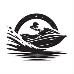 Jet ski silhouette vector. A person riding a jet ski vector. Jet ski silhouette illustration