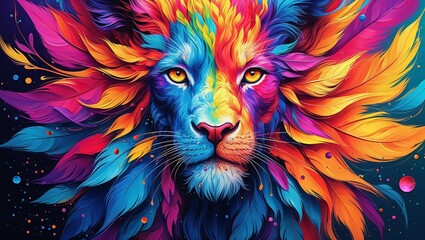 "Canvas of Imagination: A Bold and Mesmerizing Creation"colour full lion