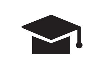 Mortarboard cap representing academic achievement and educational success is displayed as a simple black vector graphic isolated on a white.