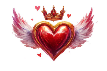 A heart with wings and a crown, Valentine's Day concept . isolated on transparent background.