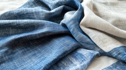 Soft Textured Fabric in Blue and Neutral Tones for Elegant Designs
