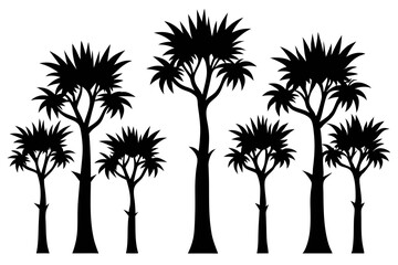 Pandanus Tree Silhouette Icon Set