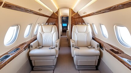 Luxurious interior of a private jet showcasing comfortable seating