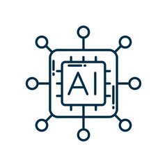 AI Chip Icon. AI Text and Connection Symbol for Neural Network Technology