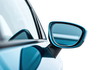 Close-up of a car's side mirror, showcasing its design and reflective surface. isolated on white background