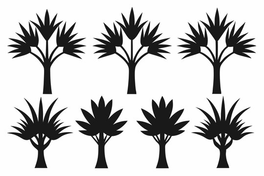 Pandanus Tree Silhouette Icon Set