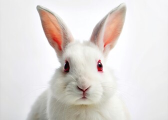 Obraz premium Surreal close-up: a miniature white rabbit with crimson eyes, tilt-shift photography creates a fantasy world.