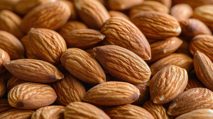 Fototapeta premium A close-up view of raw almonds showcasing their rich brown texture. This image highlights the natural beauty and health benefits of almonds as a nutritious snack