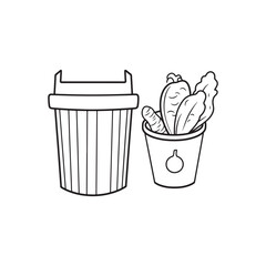 Vegetable and Trash Can Line Art for Coloring Pages
