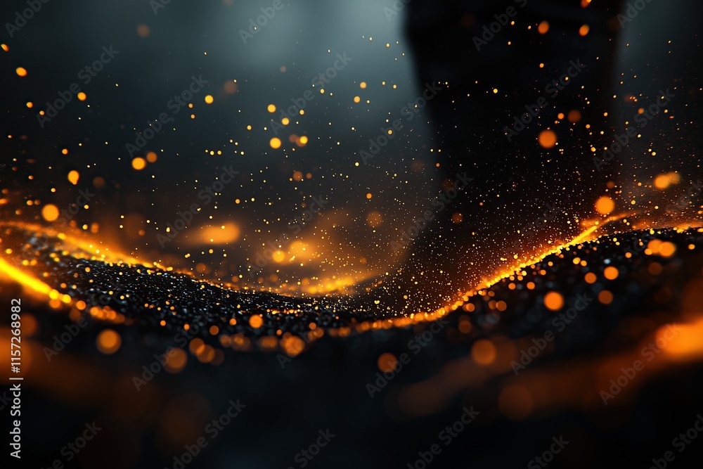 Poster glowing particles in motion abstract dark background technology energy themes