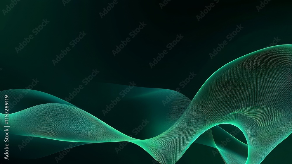 Poster Swirling Green Lines and Forms Create an Abstract Composition With Depth and Motion in a Dark Setting