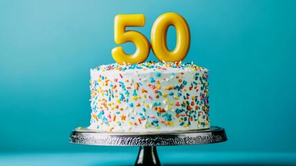 Birthday cake number 50 top silver stand covered festive 50th