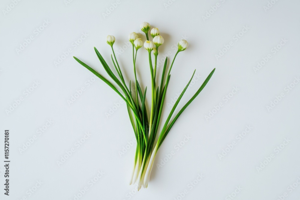 Wall mural Leucojum flower, isolated, white background, high contrast, botanical illustration