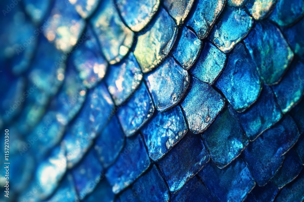 Poster The image displays iridescent blue scales arranged in a mesmerizing pattern, capturing the essence of aquatic textures with a brilliant interplay of light and color.