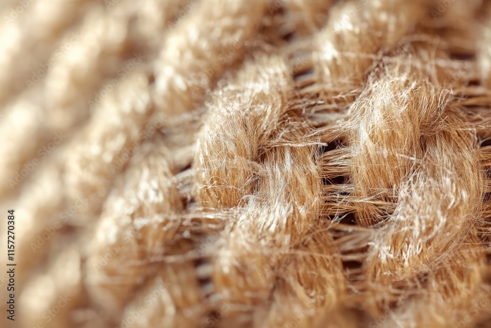 Poster This image reveals the detailed texture of a woven fabric in beige tones, focusing on the fine threads and patterns that compose this natural, dense textile.