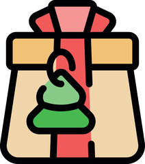 Gift box decorated with a fir tree tag and red ribbon, perfect for christmas presents and winter holidays