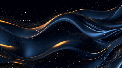 Dark blue shiny abstract background with copy space for design. Long web banner. Website header. Christmas, New Year, birthday, anniversary, holiday, celebration, holiday concept.