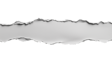 White paper strip with torn uneven edges and wavy design isolated on a transparent background