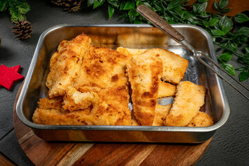 Fried cod fillet.