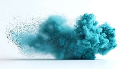 Blue and green paint splashes create a smoke cloud against a white transparent backdrop.