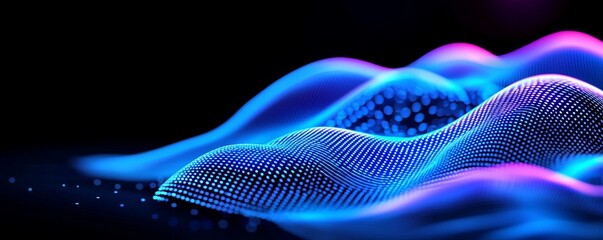 Fototapeta premium A dark background featuring blue gradient light trails, with a luminous blurred motion effect and shining horizontal lines.