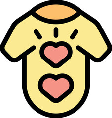 Yellow shirt with two pink hearts expressing love, affection, and passion, perfect for valentine's day or romantic occasions
