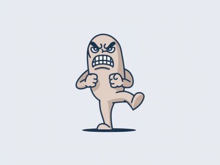 Angry Cartoon Character with a Determined Expression and Raised Fist in a Minimalist Style